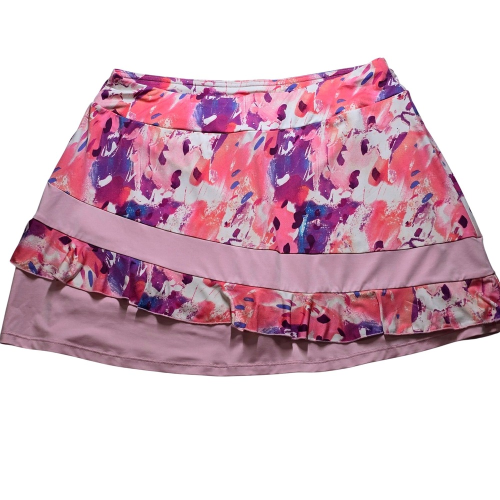 Kyodan Women's Size L Tennis Golf Skort Pink Floral Ruffle Built-In Shorts